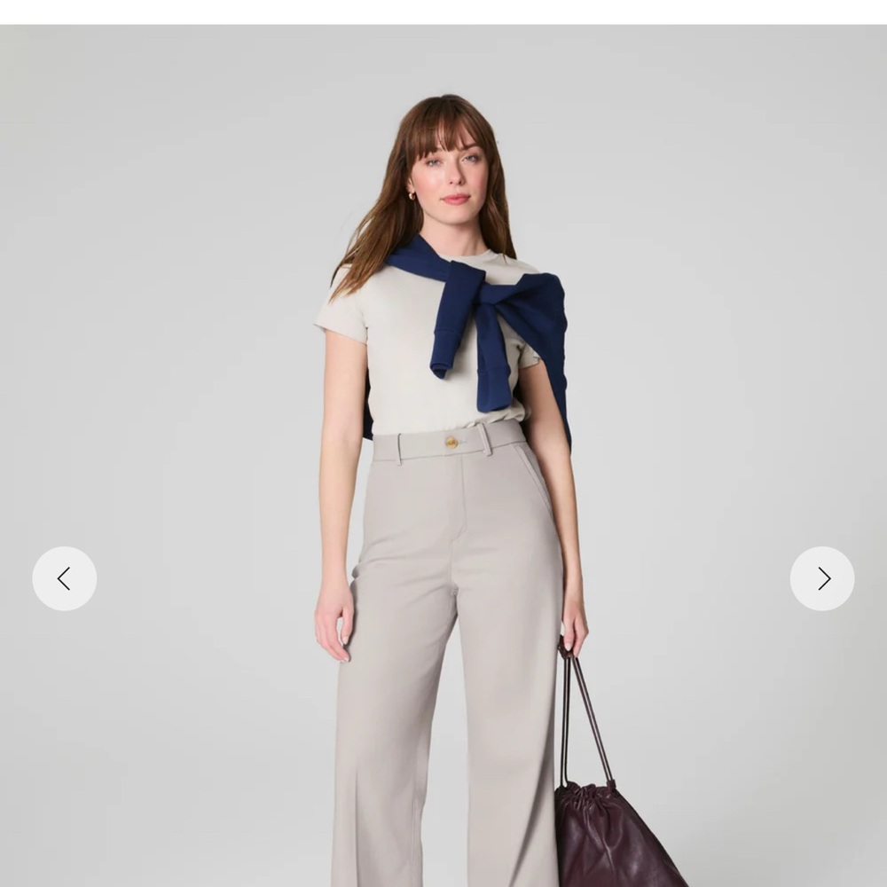 SPANX Cropped Wide Leg Women's Pants- Twill in BONE